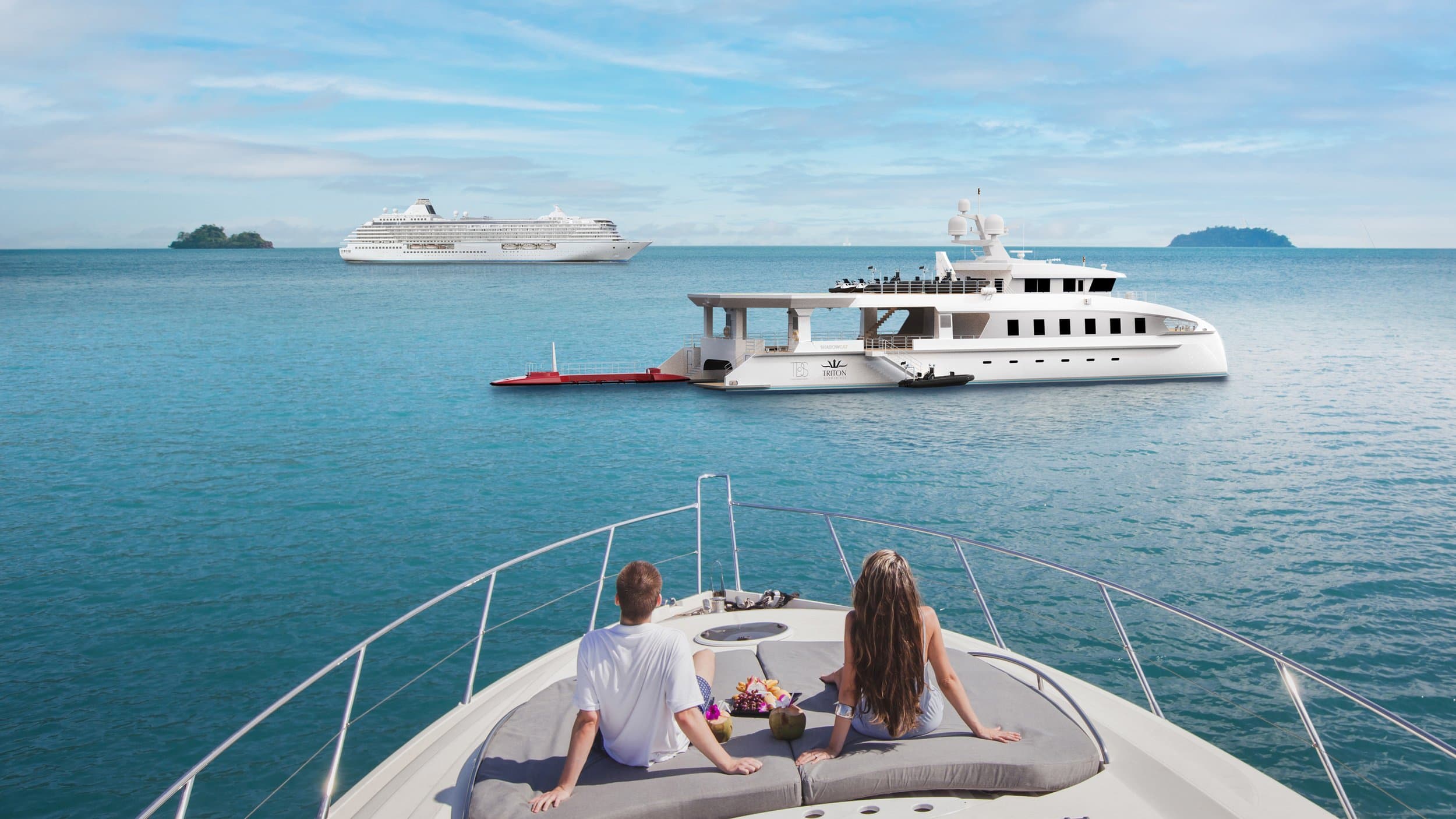 SHADOWCAT catamaran at anchor